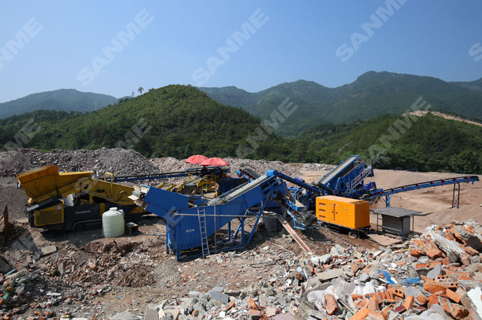 浙江東陽時產100噸移動式建筑垃圾處理生產線